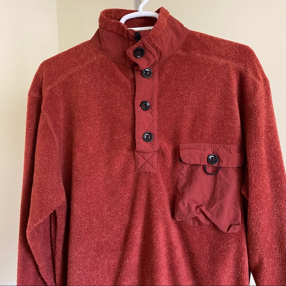 Gorpcore Rust Red 1/3 Button Fishing Utility Sweater Size Large